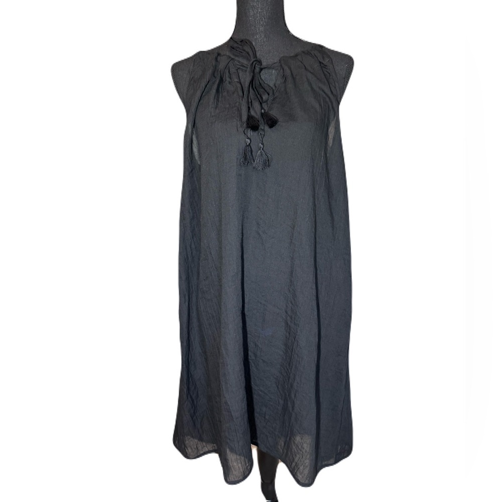 Women’s Black Swim Coverup Dress with Tassel Tie